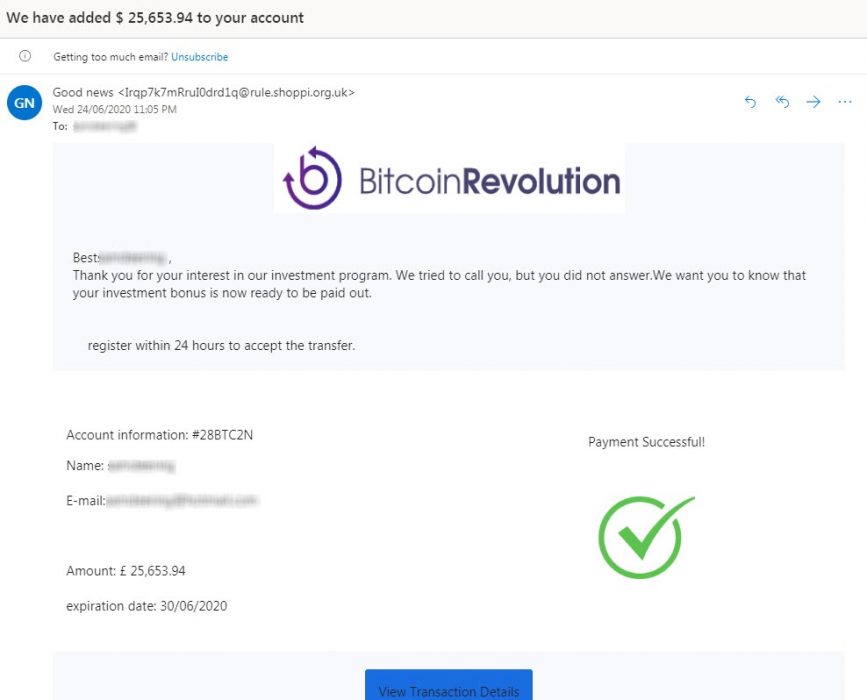 bitcoin purchase email scam