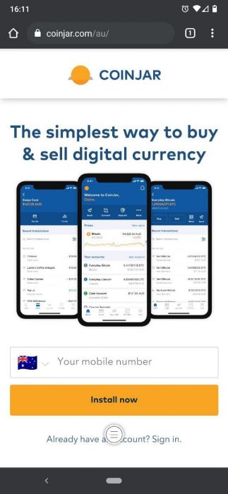 CoinJar Australia homepage