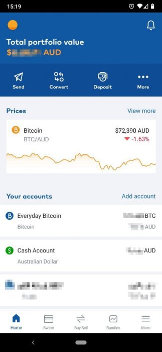 CoinJar Australia app dashboard