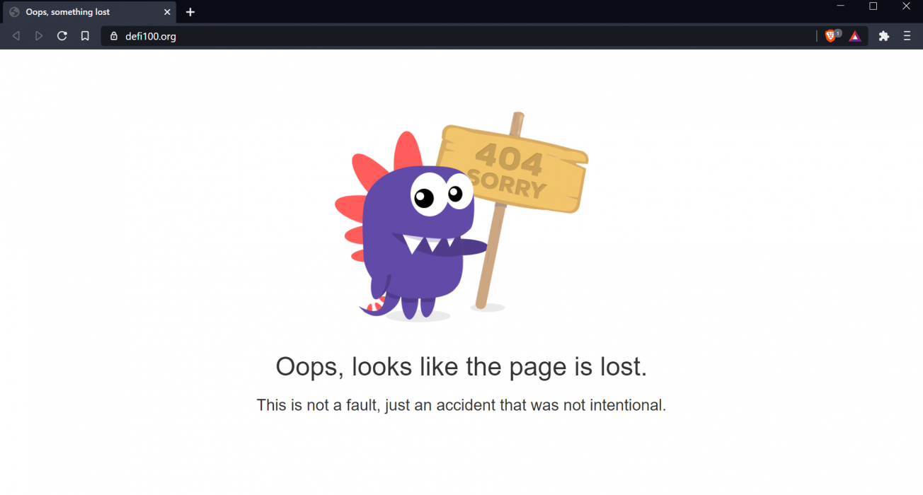 Error "404 - not found" on Defi100.org