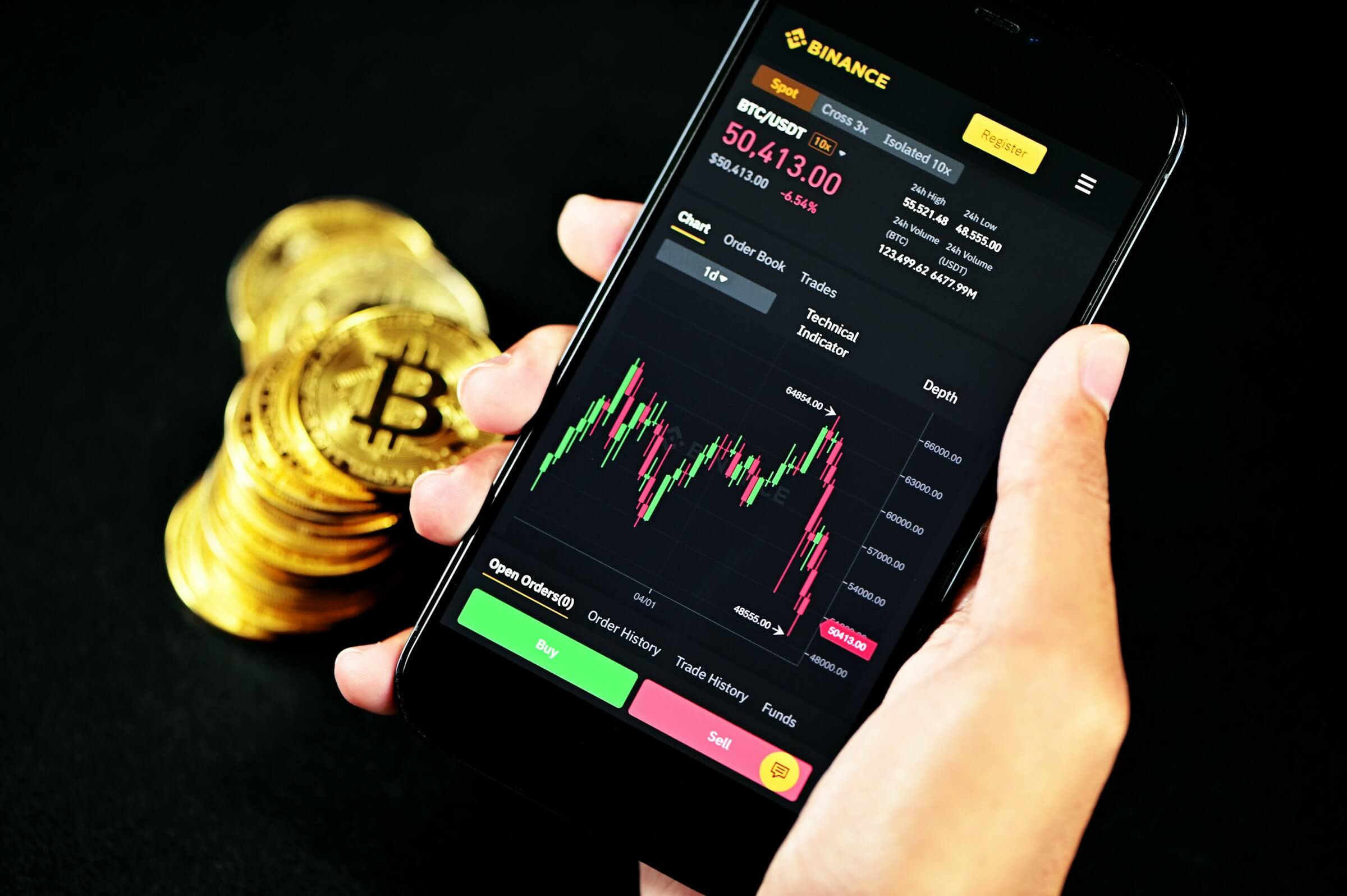 BTC/USDT price chart on Android mobile app by Binance