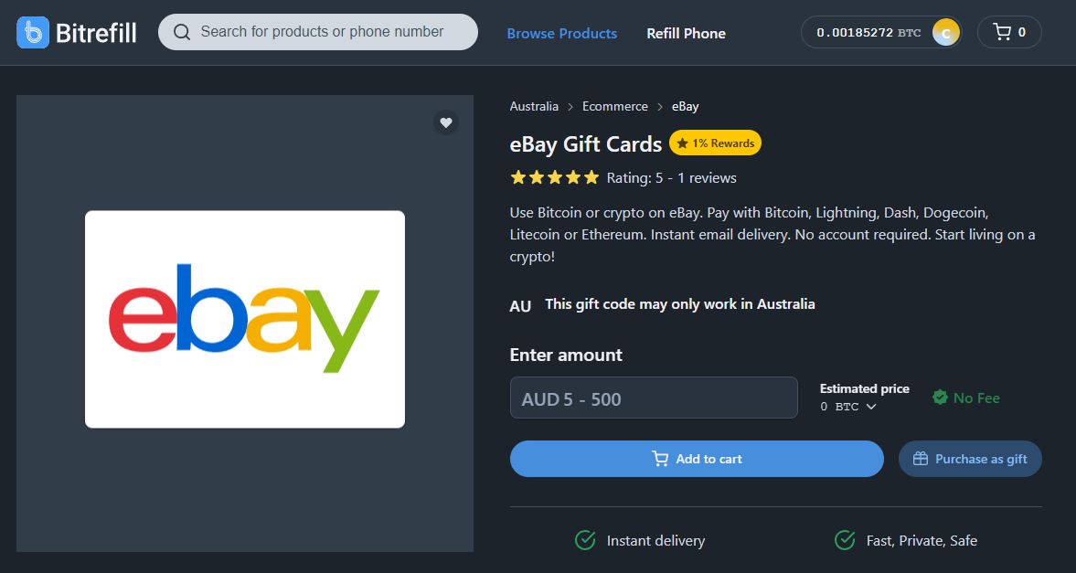 Buy on Ebay using crypto and Bitrefill – Purchase Gift Card