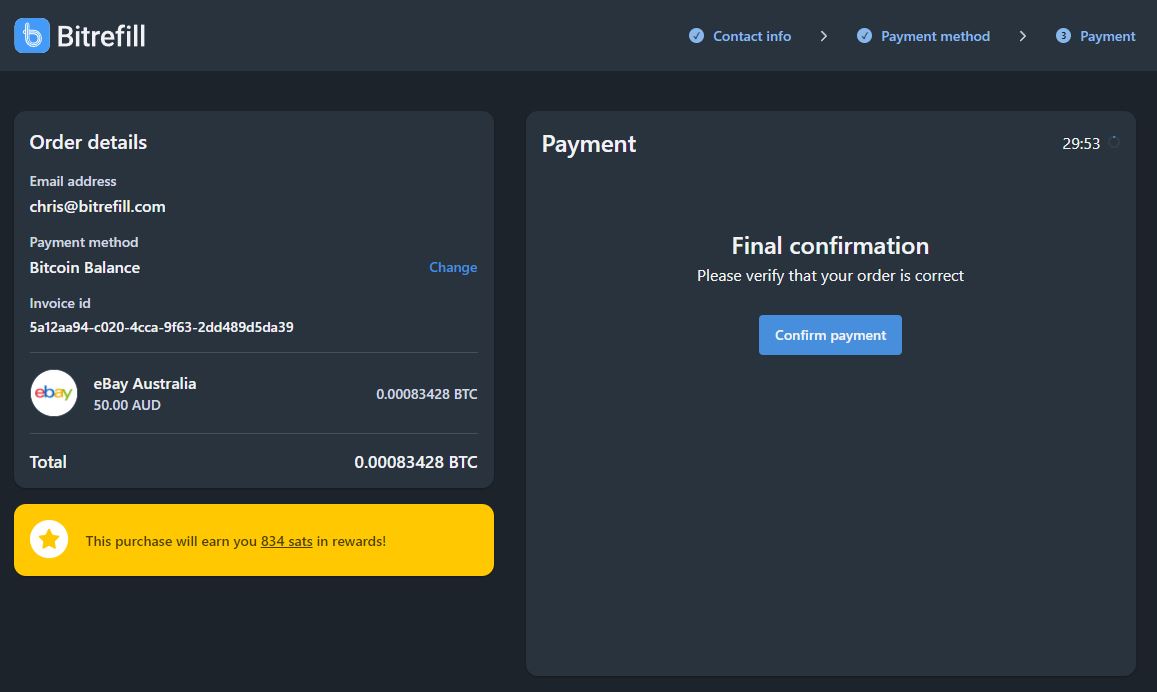 Buy on Ebay using crypto and Bitrefill – Confirm payment
